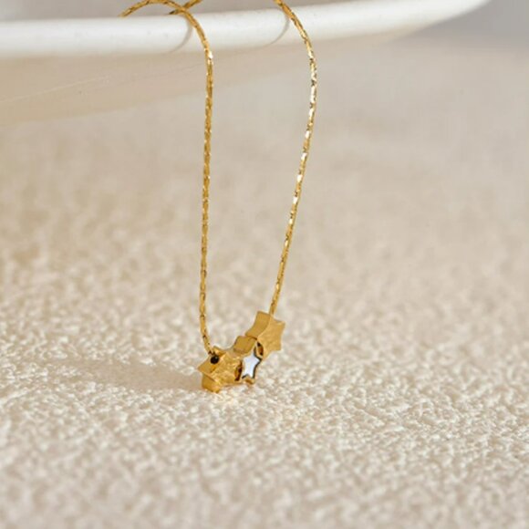 Star Double Side Pendant Necklace Golden Stainless Steel Waterproof - Picture 2 of 3